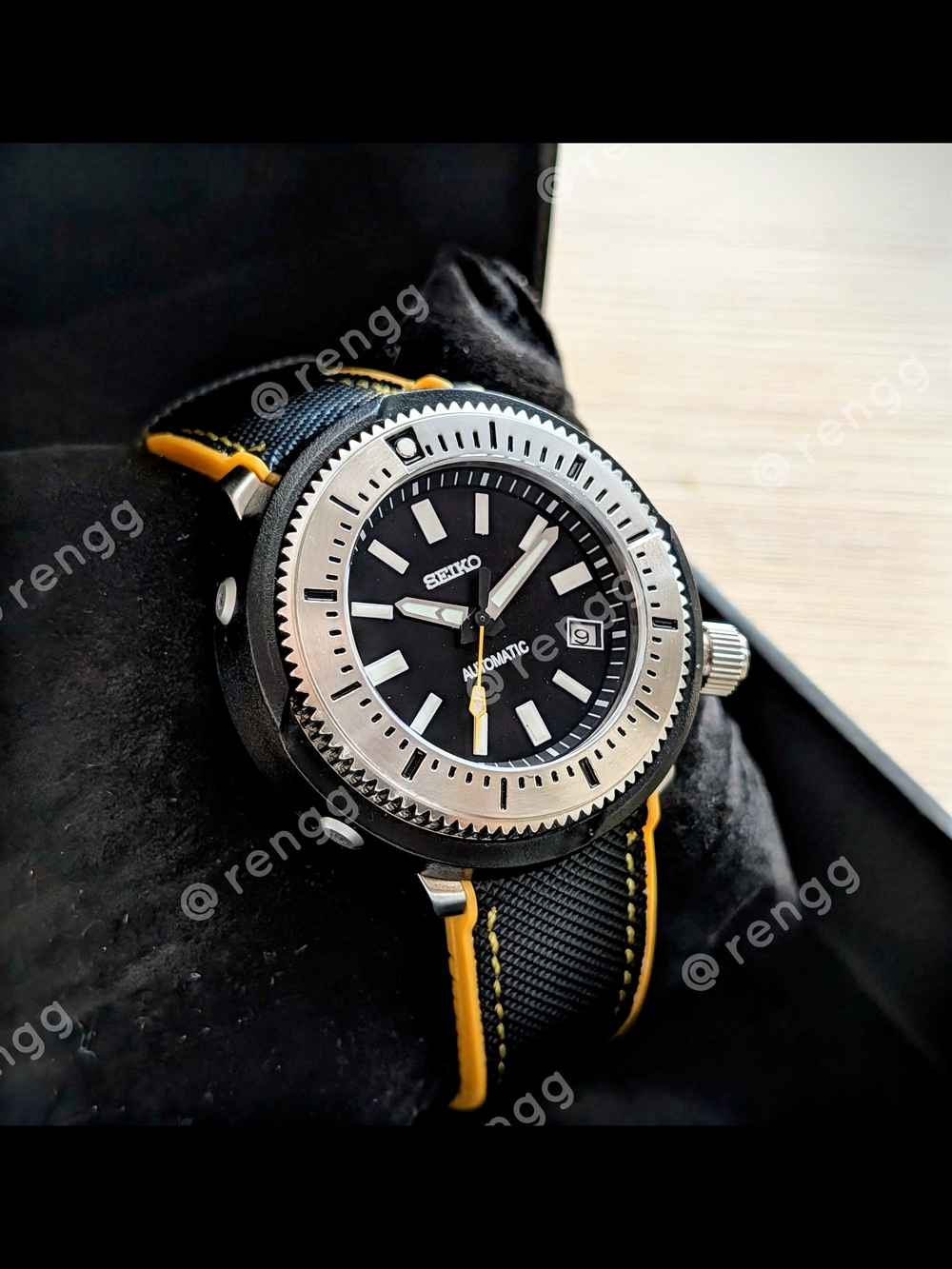 Black Automatic Tuna Canned Diver Seiko Mod 46mm Sapphire 24jewels